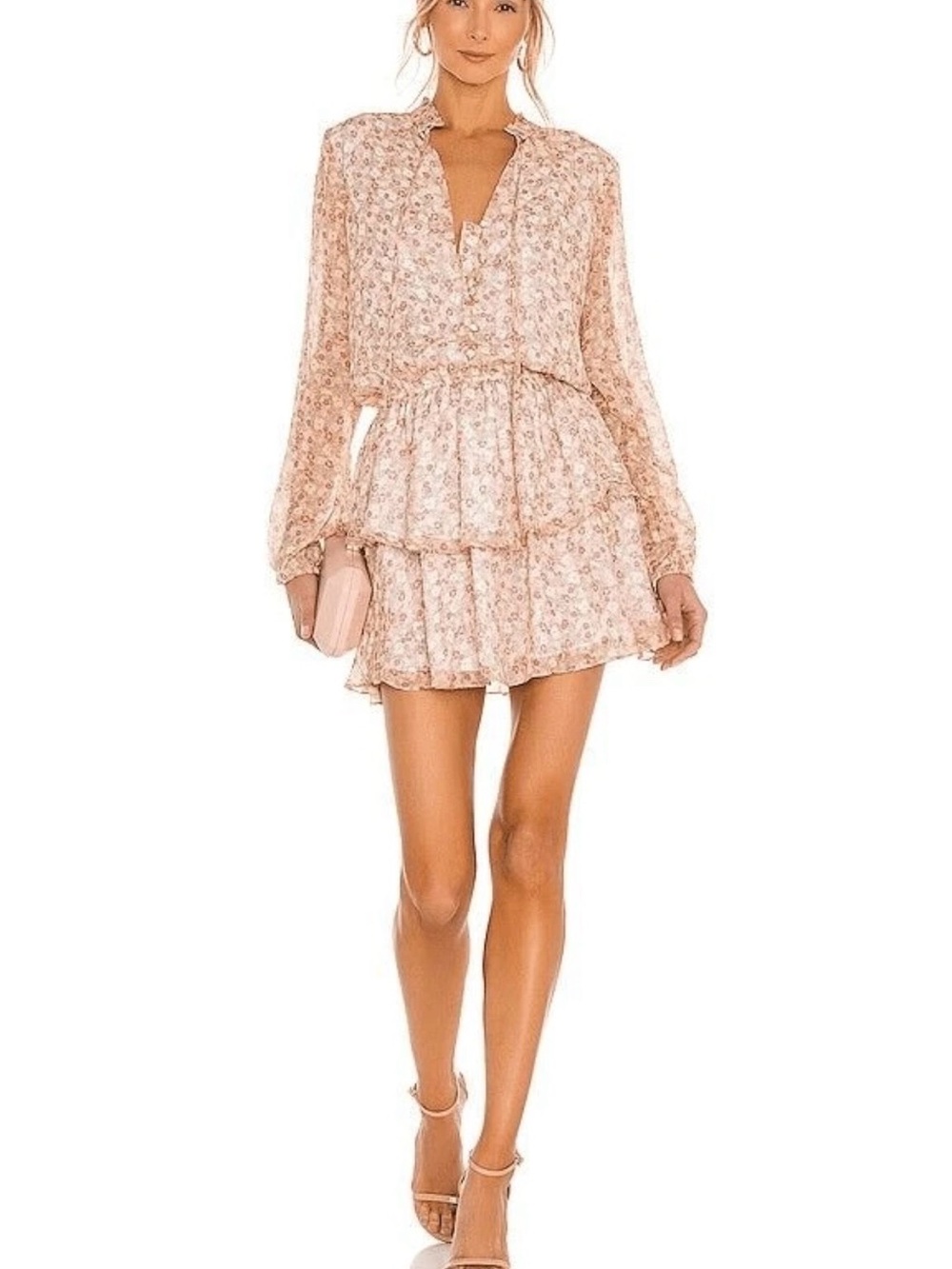 Yumi Kim Blush Floral Tiered Button-Up Mini Dress